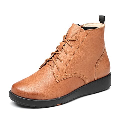 Bata/拔佳2018冬新款专柜同款棕色山羊皮革女短靴马丁靴AV546DD8