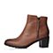 Bata/拔佳2018冬新款专柜同款棕色粗高跟油皮小牛皮革女短靴ABJ43DD8