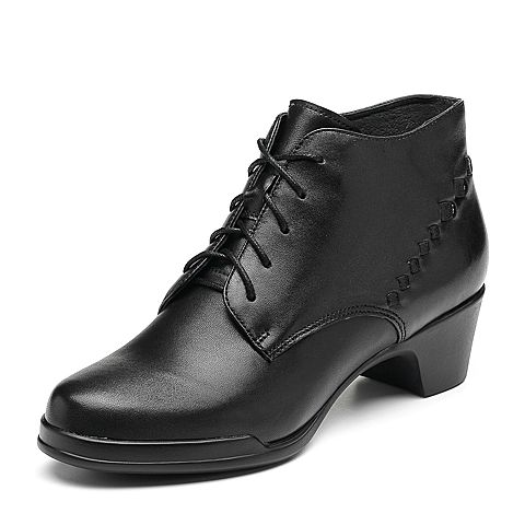 Bata/拔佳2018冬新款专柜同款黑色羊皮革棱格女皮靴及踝靴AV472DD8