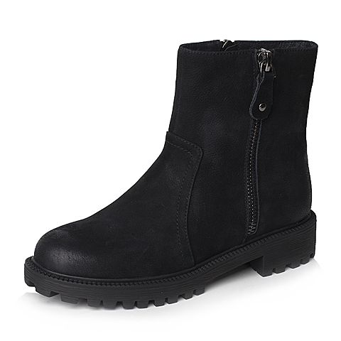 Bata拔佳冬新款专柜同款黑色磨砂牛皮革女皮靴短靴2BC01DZ8
