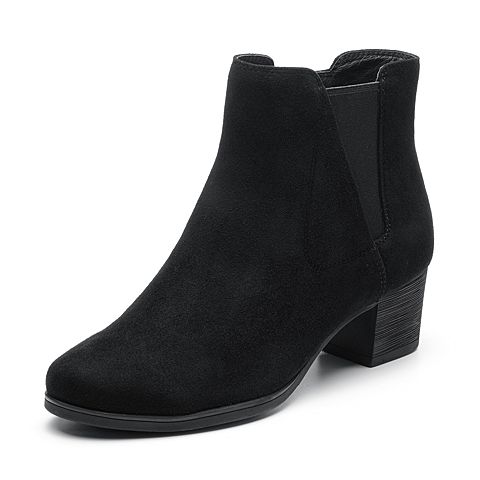 Bata/拔佳2018冬新款专柜同款黑色羊绒皮革女短靴绒里NBL03DD8