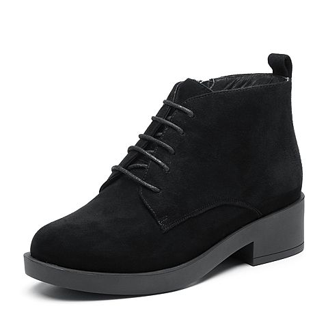Bata拔佳冬新款专柜同款黑色羊绒皮革女皮靴及踝靴马丁靴加绒RBV04DD8