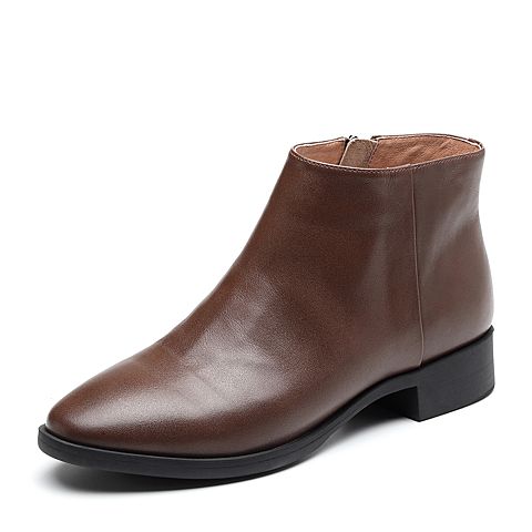 Bata/拔佳2018冬新款专柜同款咖啡色牛皮革女皮靴及踝靴RBY07DD8