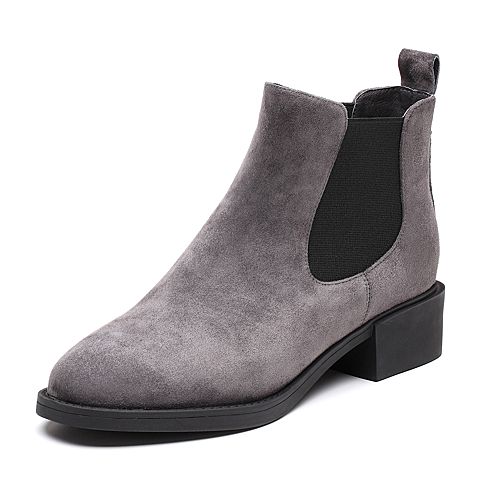 Bata拔佳冬新款专柜同款灰色羊绒皮革橡筋女皮靴短靴切尔西靴RBF02DD8