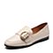 Bata/拔佳春新款米白牛皮革金属皮带扣乐福鞋女单鞋81833AM9