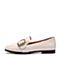 Bata/拔佳春新款米白牛皮革金属皮带扣乐福鞋女单鞋81833AM9