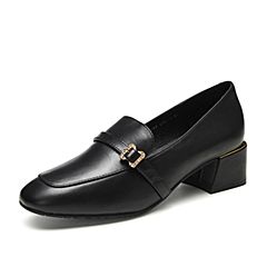 Bata/拔佳2019秋专柜同款英伦风复古粗跟乐福鞋皮鞋女潮31682CM9