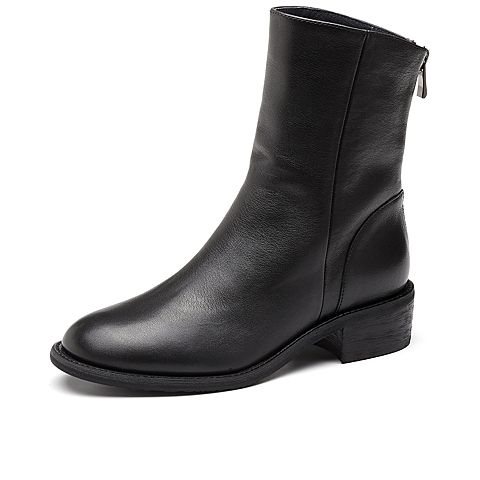 Bata/拔佳冬季新款专柜同款真皮优雅女中靴粗粗跟潮AHF51DZ9