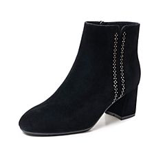 Bata/拔佳2019冬新专柜同款英伦网红瘦瘦靴粗跟短靴女潮51013DD9