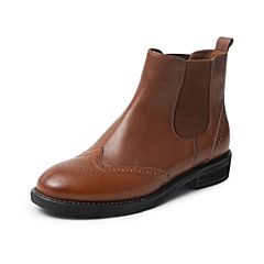 Bata/拔佳2019冬新时装靴女英伦风短靴布洛克风雕花皮靴16073DD9