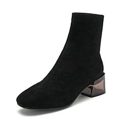 Bata/拔佳2019冬专柜同款瘦瘦靴短靴中高粗跟弹力袜靴女C3634DZ9