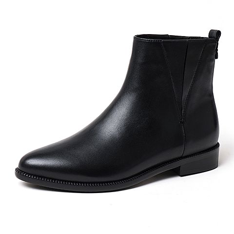 Bata/拔佳冬新款通勤羊皮革切尔西靴尖头平底短靴女20511DD9