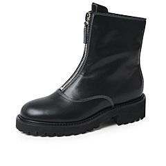 Bata/拔佳2019冬新款前拉链牛皮革短靴粗跟加绒鬼帝靴女S9081DZ9