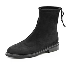 Bata/拔佳2019冬新款简约通勤绒面弹力瘦瘦靴平底短靴女90361DZ9