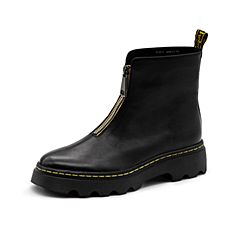 Bata/拔佳2019冬新款英伦前拉链牛皮革马丁靴粗跟短靴女81811DZ9