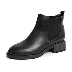 Bata/拔佳2019冬新款英伦简约皮革帅气方跟切尔西短靴女9Y10RDZ9