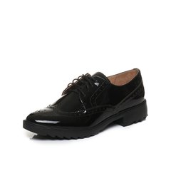 Bata/拔佳春秋新款方跟系带英伦风布洛克女单鞋小皮鞋潮AQ270AM0