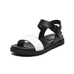 Bata2020夏商场同款仙女真牛皮一字带休闲平厚底露趾凉鞋AAN03BL0