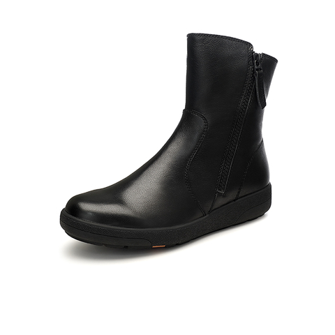 Bata短靴女2020冬商场新款百搭保暖软底真皮时装靴加绒ABN53DZ0
