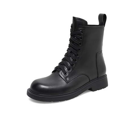 Bata厚底马丁靴女2020冬商场新款英伦真皮粗跟短筒靴加绒15B12DD0