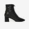 Bata时装靴女2020冬新款复古方头真羊皮透气高粗跟短筒靴23601DD0