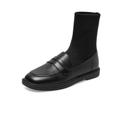 Bata网红弹力瘦瘦靴女2021秋季商场新款百搭平底中短筒靴ALG40CZ1