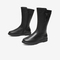 Bata时装靴女2021冬季商场新款真牛皮平软底中筒靴加绒AV562DS1