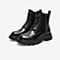 Bata厚底马丁靴女2021冬季新款英伦风真牛皮粗跟短筒靴APU40DZ1
