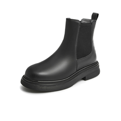 Bata切尔西靴女2021冬商场新款牛皮厚底粗跟烟筒靴齿轮鞋WXG02DD1