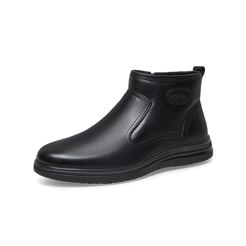Bata短筒靴男士2022冬季商场新款减震保暖舒适牛皮时装靴89I40DD2