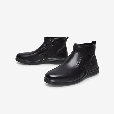 Bata短筒靴男士2022冬季商场新款减震保暖舒适牛皮时装靴89I40DD2