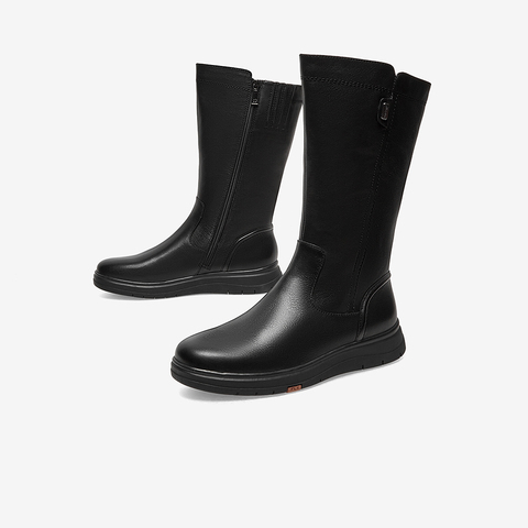 Bata时装靴女2022冬季商场新款百搭牛皮保暖通勤软底长靴ATK60DS2