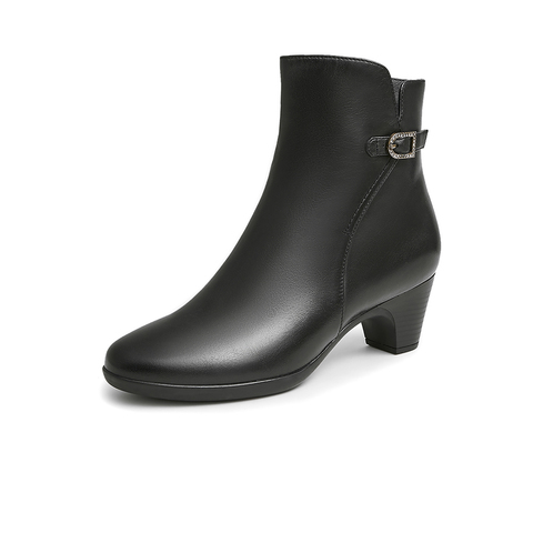 Bata时装靴女2022冬商场新款粗跟软底羊皮舒适通勤短筒靴AQ771DD2
