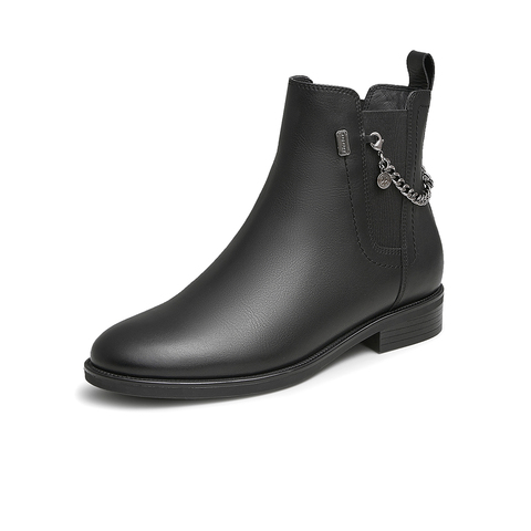 Bata切尔西靴女2022冬商场新款牛皮英伦设计感链条短筒靴ATA40DD2
