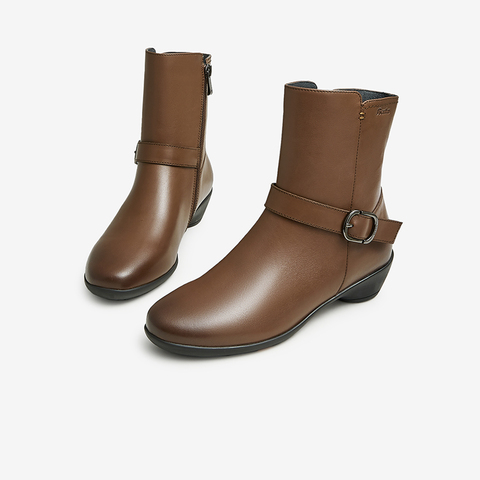 Bata时装靴女2022冬商场新款粗跟牛皮增高显瘦通勤中筒靴AIK60DZ2