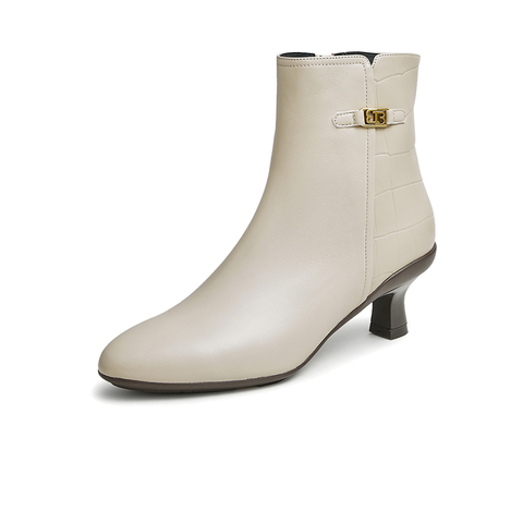 Bata时装靴女2022冬商场新款羊皮软底优雅细高跟短筒靴AIR46DD2