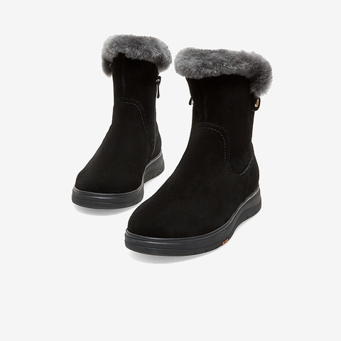 Bata雪地靴女2022冬商场新款牛皮软底保暖毛毛时装短靴ATK43DD2