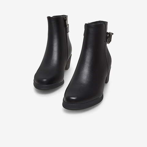 Bata时装靴女2022冬商场新款粗跟软底百搭牛皮通勤短筒靴AV458DD2