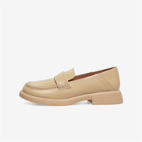 Bata乐福鞋女2023春季商场新款英伦风牛皮粗跟通勤一脚蹬VKD12AA3