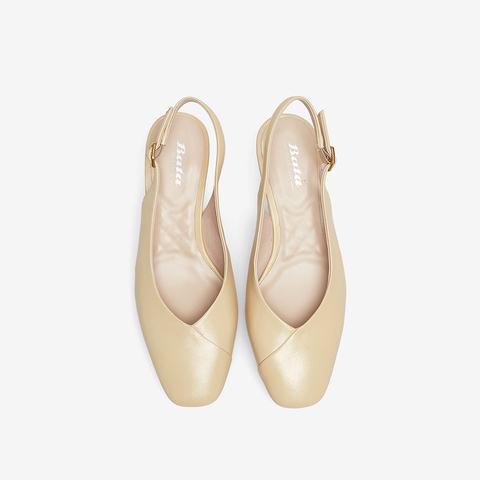 Bata包头凉鞋女2023春季商场新款羊皮优雅通勤复古高跟鞋AOJ03AH3