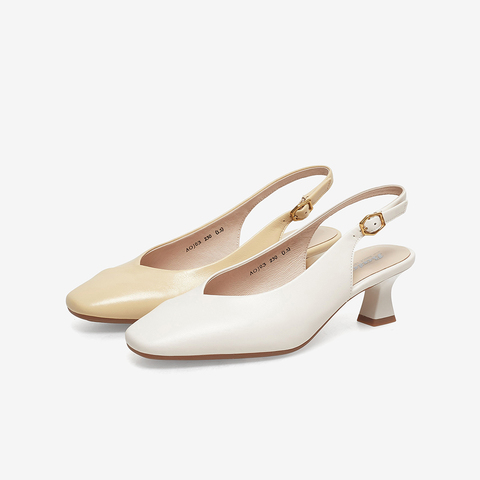 Bata包头凉鞋女2023春季商场新款羊皮优雅通勤复古高跟鞋AOJ03AH3