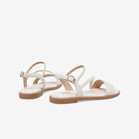 Bata时装凉鞋女2023夏商场新款羊皮平软底舒适一字带凉鞋ABT15BL3