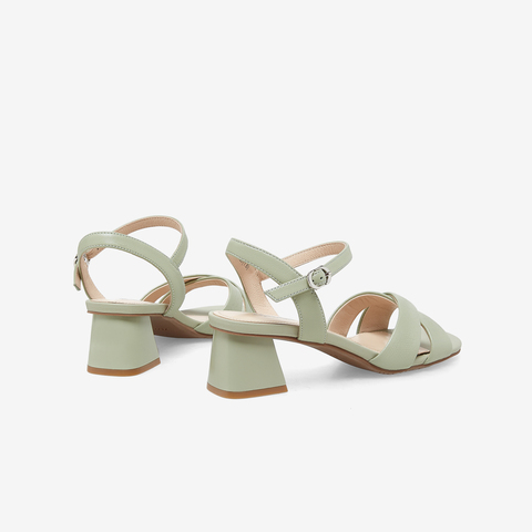 Bata仙女凉鞋2023夏季商场新款通勤羊皮粗跟一字带凉鞋23228BL3