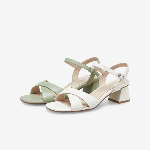 Bata仙女凉鞋2023夏季商场新款通勤羊皮粗跟一字带凉鞋23228BL3