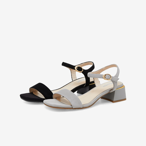 Bata仙女凉鞋2023夏季新款简约百搭羊皮中粗跟一字带凉鞋ATZ06BL3