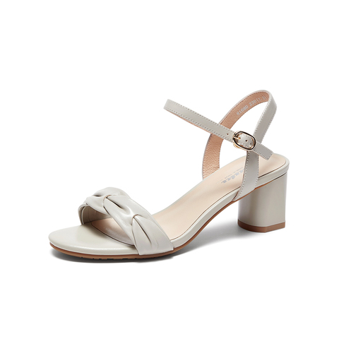 Bata一字带凉鞋女2023夏商场新款羊皮高粗跟通勤优雅凉鞋8169DBL3