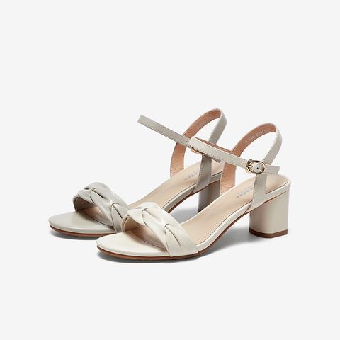 Bata一字带凉鞋女2023夏商场新款羊皮高粗跟通勤优雅凉鞋8169DBL3