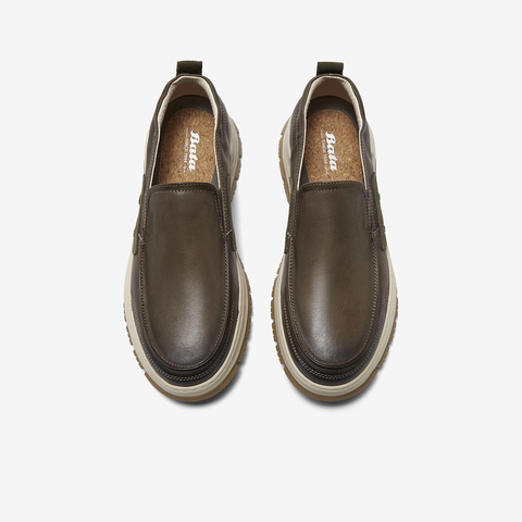 Bata乐福鞋男2023秋季商场新款英伦牛皮厚底一脚蹬懒人鞋30662CM3