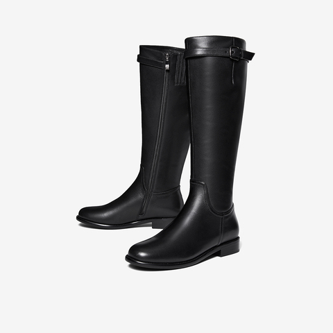 Bata骑士靴女2023冬季商场新款英伦风牛皮百搭长筒时装靴Y5222DG3