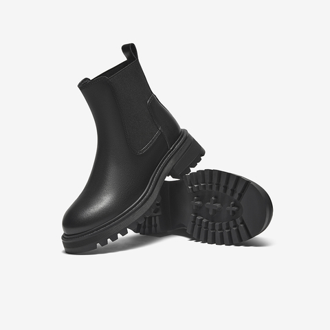 Bata切尔西靴女2023冬季商场新款牛皮英伦粗跟通勤短筒靴VEE36DD3